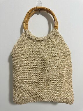 White House Black Market Woven Straw Tote with Bamboo Handles - Natural